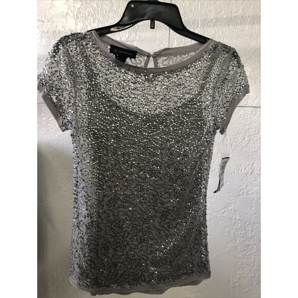INC International Concepts Stretch Top Silver Meta - Picture 1 of 5